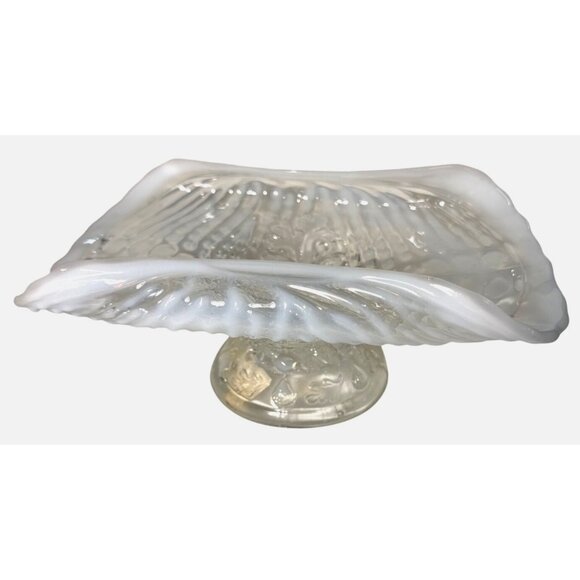 Vintage Fenton Opalescent Argonaut Shell Glass Pedestal Bowl - Picture 2 of 13